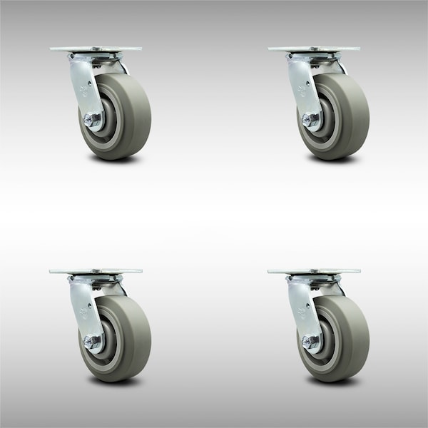 5 Inch SS Thermoplastic Rubber Wheel Swivel Caster Set with Ball Bearings SCC